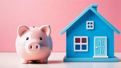 House model and piggy bank, save money to buy a house