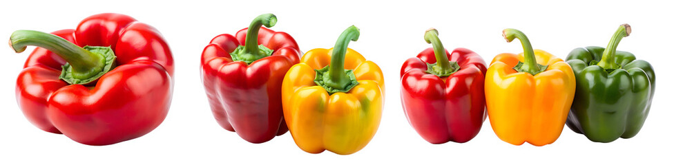 Set of colored bell peppers isolated on a transparent background. The concept of tasty and healthy food.