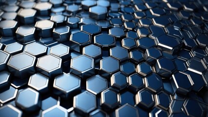 Fototapeta premium Intricate pattern of metallic hexagons showcases depth and reflection in a visually striking abstract design