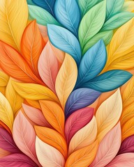 Colorful leaves in a vibrant, artistic arrangement