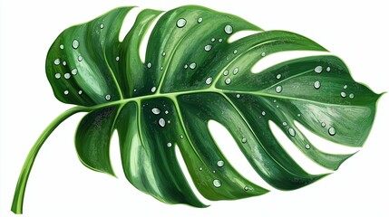 Obraz premium Tropical Monstera Leaf with Dew Drops 