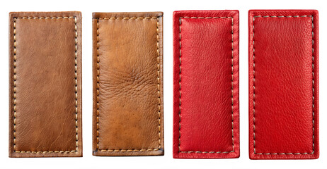 Set of rectangular leather signs on transparent background. Advertising and design concepts on leather signs.