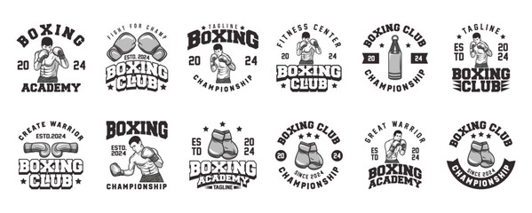 Obraz premium Boxing logo vector bundle, emblem set collections. Boxing logo badge template collection