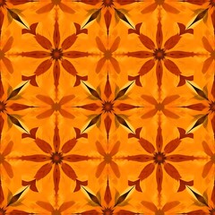Fototapeta premium Autumnal Mandala: A seamless pattern of intricate, geometric floral motifs in warm shades of orange, brown, and black. The design evokes a sense of warmth and tranquility, perfect for textile prints.
