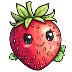 Obraz premium Cute cartoon strawberry with big eyes and smiling face.