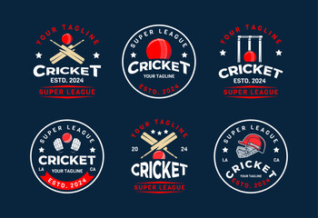 Set of cricket Logo sign badge. Cricket logo with shield background vector design collection