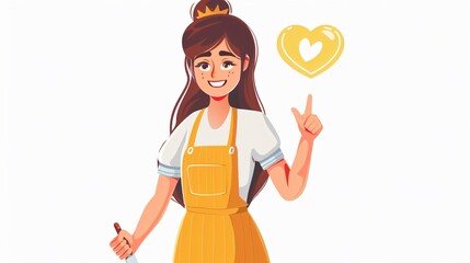 Waitress Serving with Like Button, Flat Vector Style Isolated Image