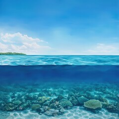 Obraz premium A tropical reef visible through crystal-clear ocean water