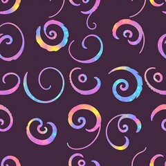 Fototapeta premium Holographic Swirls Seamless Pattern: A vibrant and whimsical seamless pattern featuring holographic swirls on a dark purple background. Perfect for adding a touch of magic and whimsy to your designs.