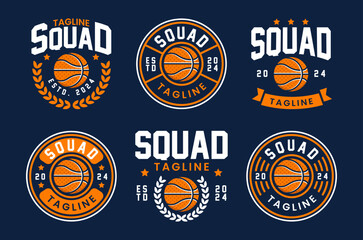 Basketball vintage logo vector bundle, emblem set collections. Basketball logo badge template bundle