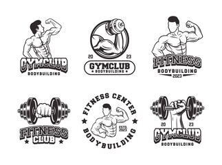 Retro styled fitness emblem collection. Vintage gym logo templates bundle. Monochrome fitness emblems logo vector.