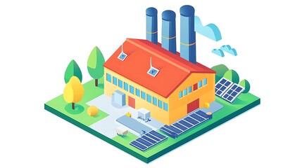 Obraz premium A power grid where renewable energy sources like wind and solar are being added to a traditional coal-fired power plant. 