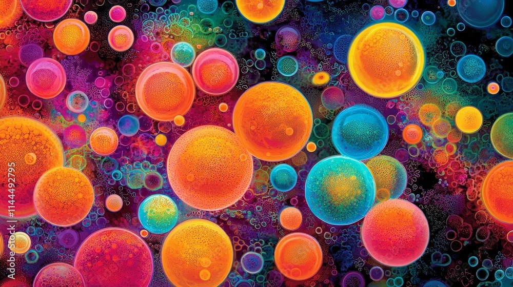 Poster high quality exploration of microbiota in vibrant colors and abstract patterns creating a visual del