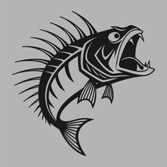 angry fish silhouette vector design art and illustration