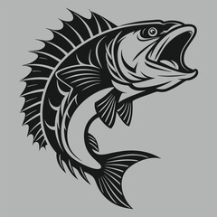 angry fish silhouette vector design art and illustration