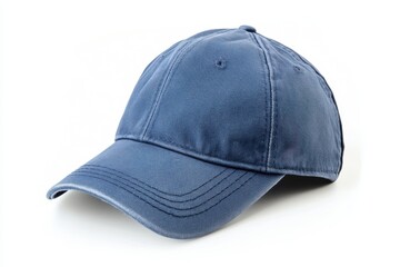 Fototapeta premium Dark blue cotton cap with curved visor isolated on white background