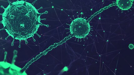 Obraz premium High Quality Futuristic Immunology Banner with Abstract Cells and Network Connections in Vibrant Green