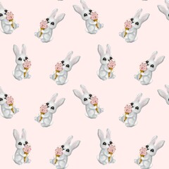 Fototapeta premium Cream hare watercolor seamless pattern for textile and packaging design