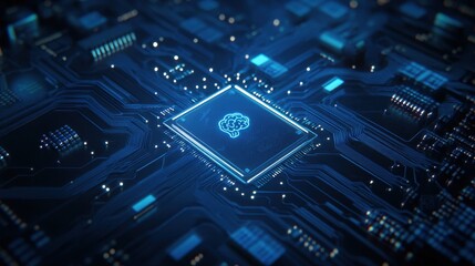Fototapeta premium Futuristic Circuit Board with Brain Icon, AI Concept.