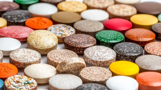 Colorful Variety of High-Quality Probiotic Capsules on Display for Health and Wellness Applications