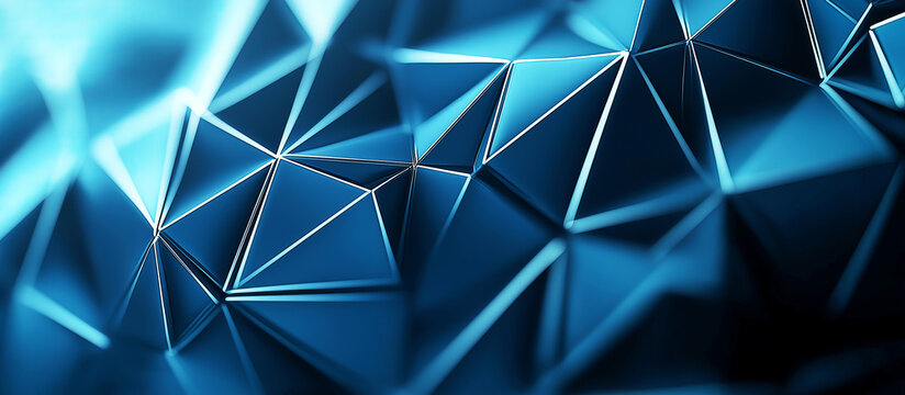 Abstract blue geometric pattern with triangular facets and metallic texture - Powered by Adobe