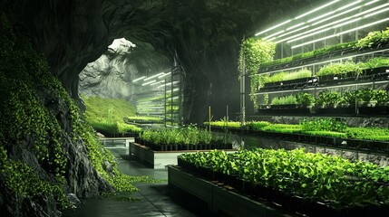 Lush green garden in repurposed industrial space, blending nature with urban renewal.