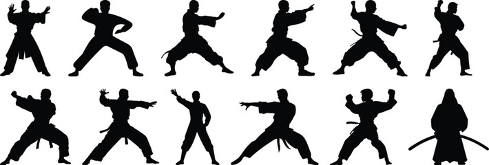 Kungfu silhouette set vector design big pack of ninja illustration and icon