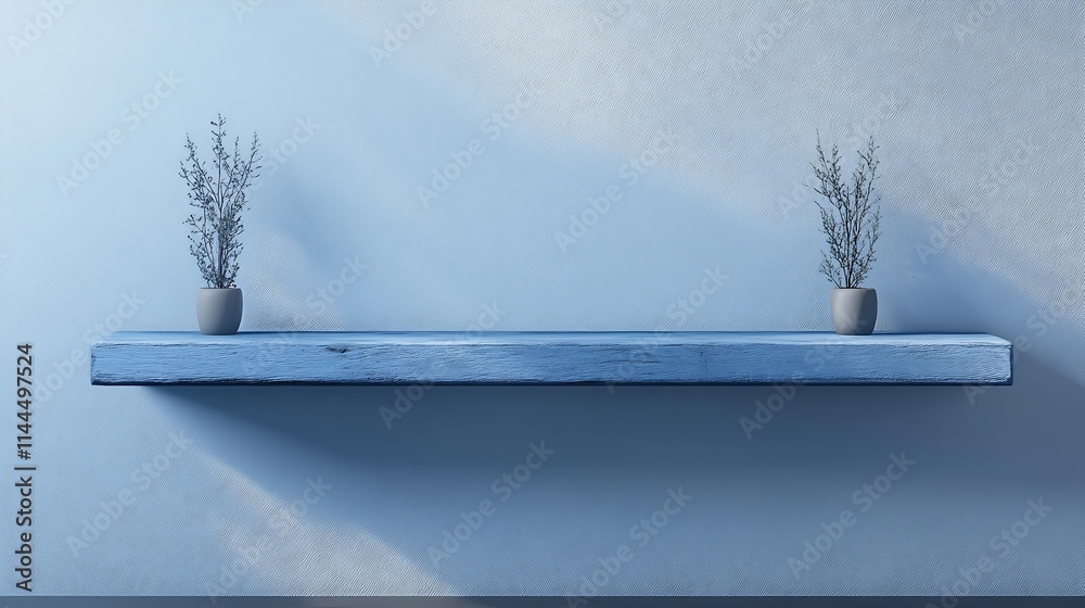 Poster minimalist wall-mounted shelf with two potted plants and soft lighting : generative ai