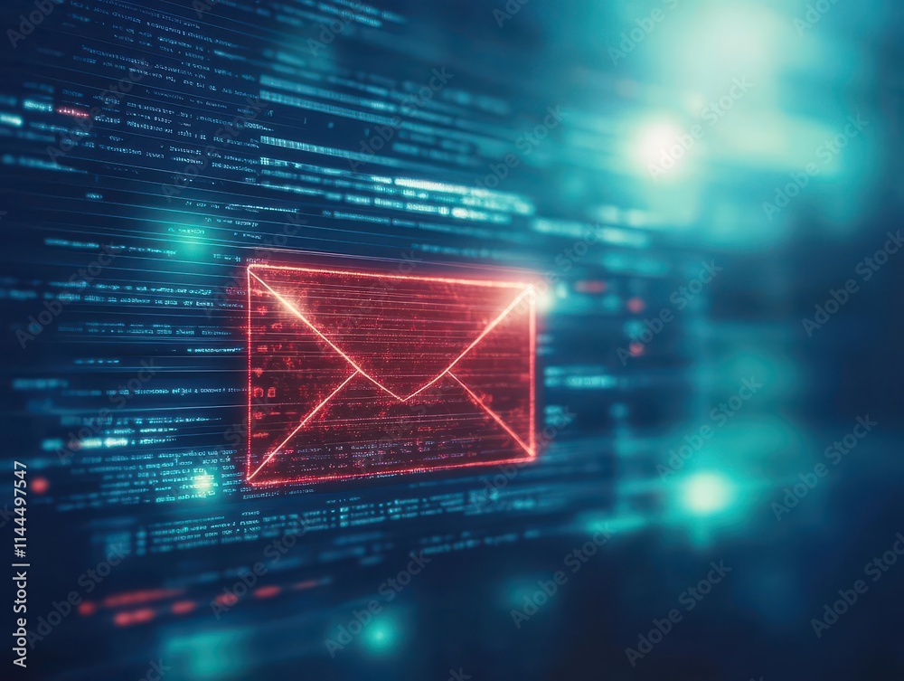Poster A mysterious email subject line in bold red text, zoomed in on the inbox screen, soft glowing background with ominous shadows