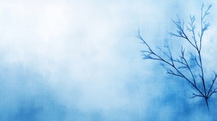 Obraz premium minimal winter background with tree branch toned with blue and white. ai generated