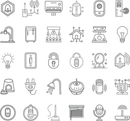 Smart Home Technology Icons Automation, Security, and Convenience Devices