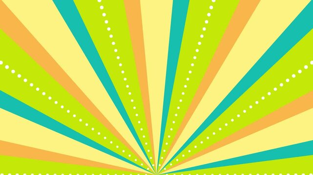 Loop video of rotating 4-color half sunburst and dot lines (vitamin color)