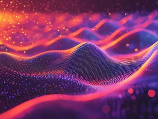 Fototapete abstract digital landscape with glowing waves and particles © Priya