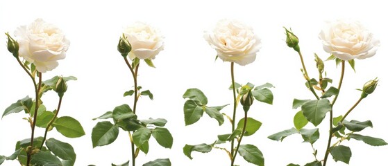 four white roses on white background