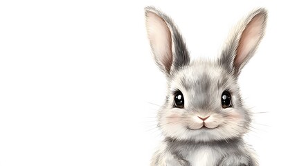 Obraz premium Adorable watercolor bunny with fluffy ears, soft pastel colors, and charming smile, Easter theme