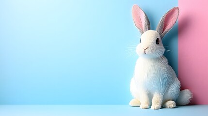 Fototapeta premium Adorable papercut bunny sitting with soft fluffy tail, layered paper textures, pastel palette