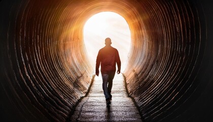 A person stepping from a dark tunnel into bright light, representing personal growth, healing, and new beginnings