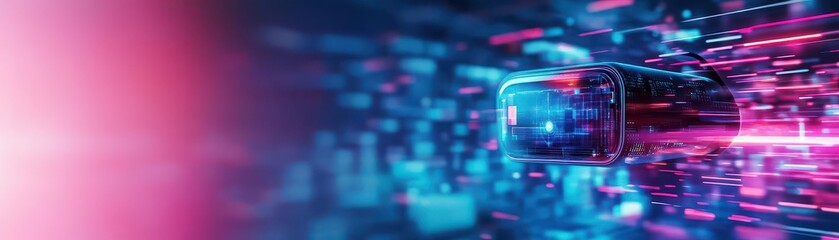 Obraz premium A creative digital workspace, with teams solving problems using augmented reality and vibrant holographic data tools in a metaverse world