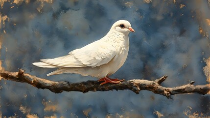 Watercolor dove perched on a branch, bright spring tones, Easter symbolism