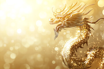 Obraz premium A traditional Chinese metallic dragon in intricate detail, set against a blurred background, symbolizing strength and prosperity for the 2024 New Year celebration