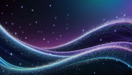 Obraz premium A mesmerizing digital backdrop with undulating waves of shimmering, iridescent particles and glowing starlight, creating a cosmic, magical ambiance.