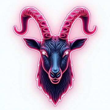 recommend clip art: A stunning goat head icon in neon line background