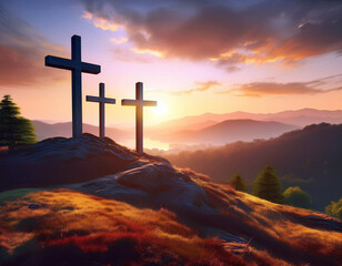Three Christian Crosses on a Hill