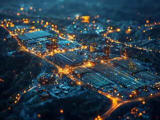 Futuristic Digital Map of a Solar Powered Smart City at Night with Data Overlay and Infrastructure Tracking