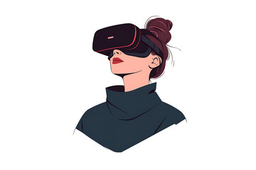 A woman wearing a virtual reality headset, immersed in an interactive digital experience, showcasing the future of technology and digital entertainment