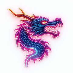A stunning dragon head icon in neon line background
