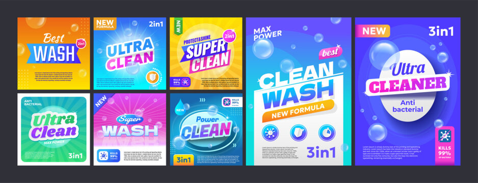 Modern cleaning and washing label set - Powered by Adobe