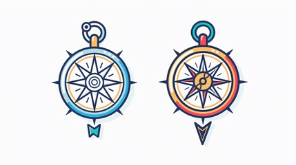 Nautical Compass Vector Line Icon on White Background