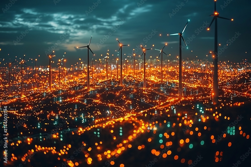 Poster digital energy grid with real time usage metrics and holographic display for efficient resource mana