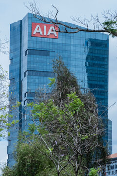 Jakarta, Indonesia - December 18, 2024: AIA Tower. AIA signage and logo type.